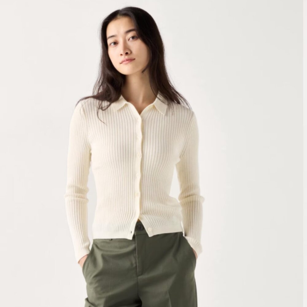 Uniqlo Merino Ribbed Polo Cardigan (Cream/M)